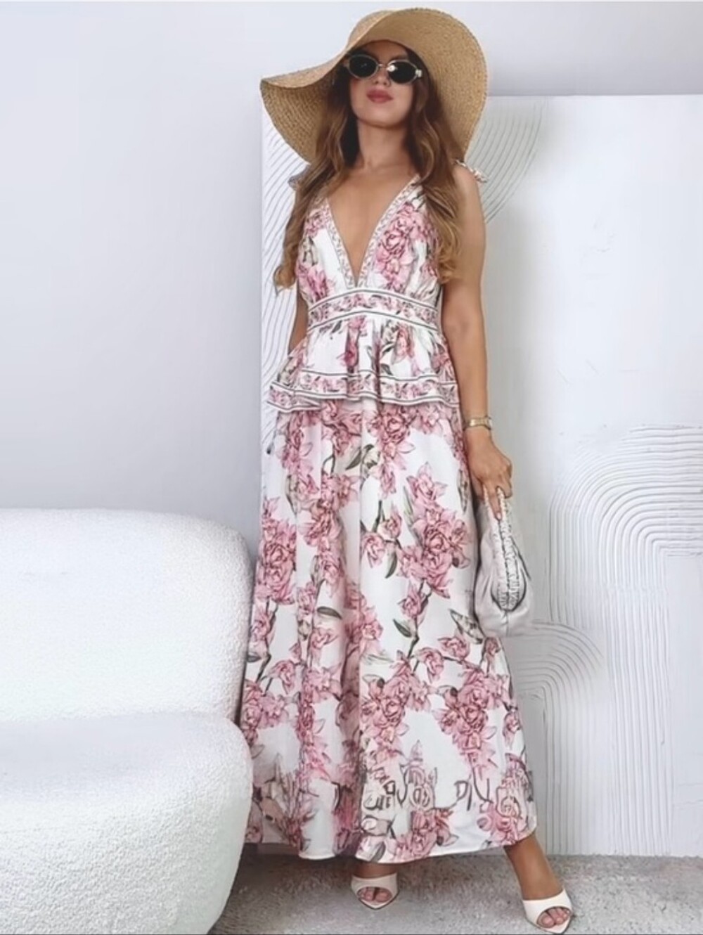 H&M FLORAL LINEN-BLEND PEPLUM DRESS SIZE M - Picture 11 of 16
